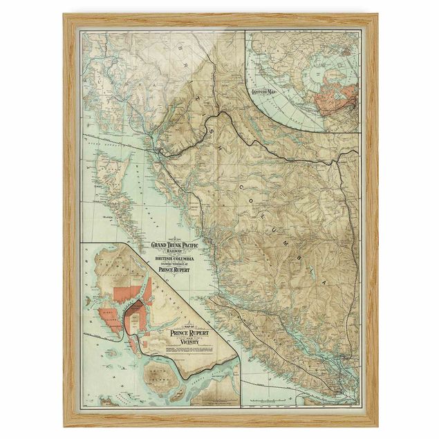 Indrammede plakater vintage Vintage Map British Columbia