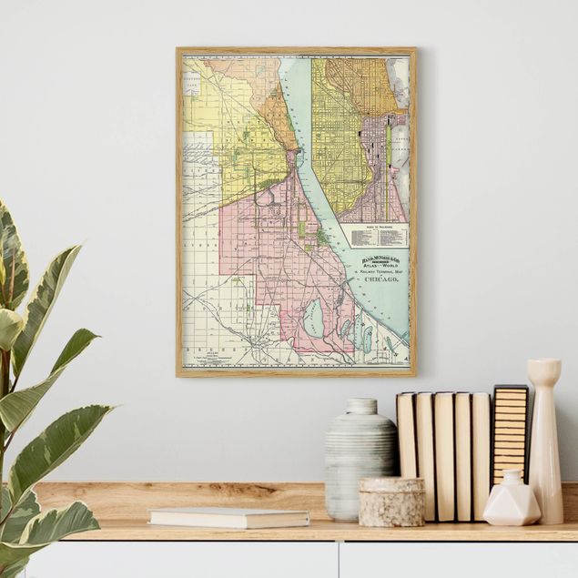 Indrammede plakater ordsprog Vintage Map Chicago