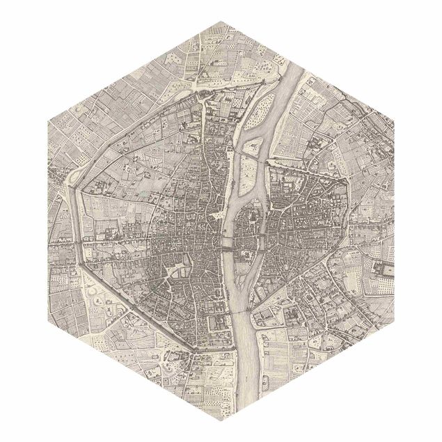Tapet beige Vintage Map Paris