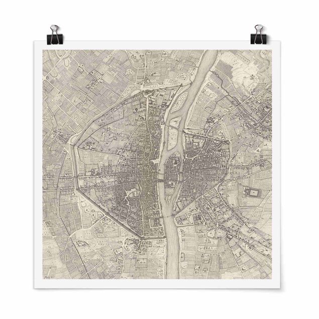 Plakater kunsttryk Vintage Map Paris