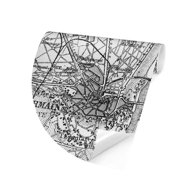 Tapet sort hvid Vintage Map St Germain Paris