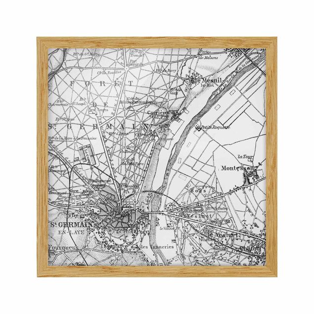 Indrammede plakater verdenskort Vintage Map St Germain Paris