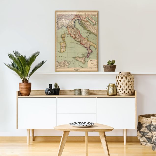 Indrammede plakater verdenskort Vintage Map Italy