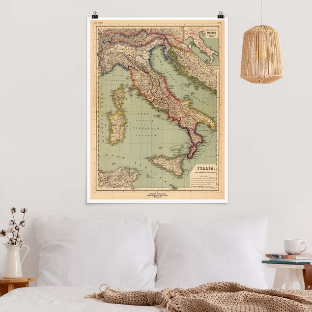 køkken dekorationer Vintage Map Italy