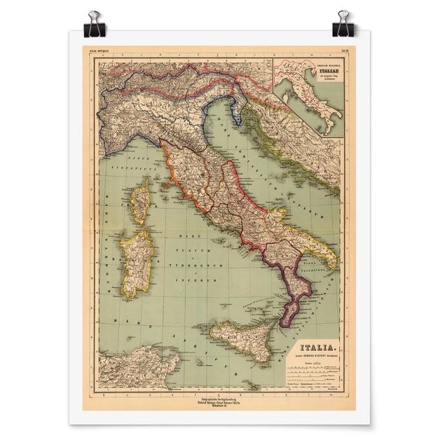 Plakater vintage Vintage Map Italy