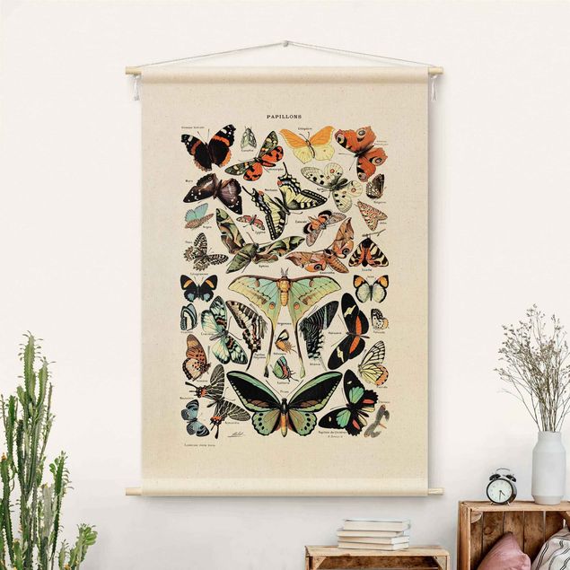 Vægtæppe boho modern Vintage Teaching Illustration Butterflies