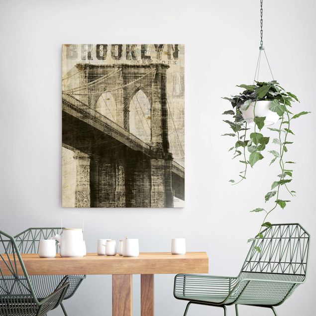 Glasbilleder arkitektur og skyline Vintage NY Brooklyn Bridge