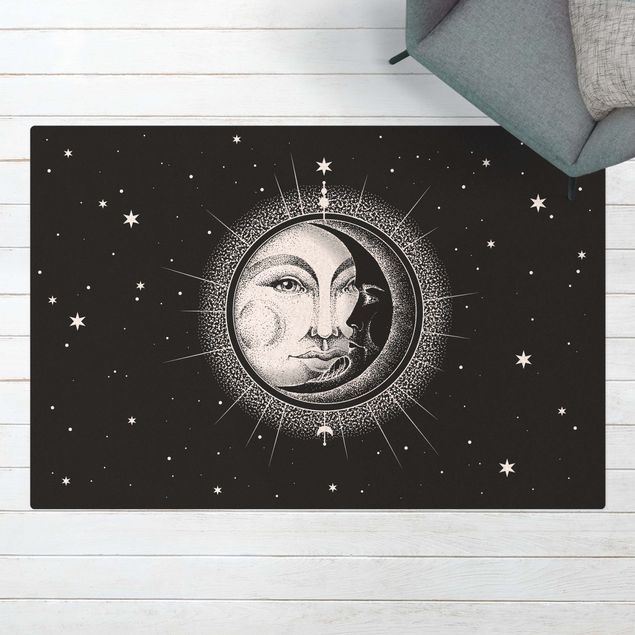 moderne gulvtæppe Vintage Sun And Moon Illustration