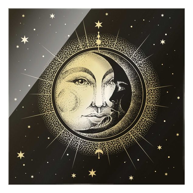 Billeder sort og hvid Vintage Sun And Moon Illustration