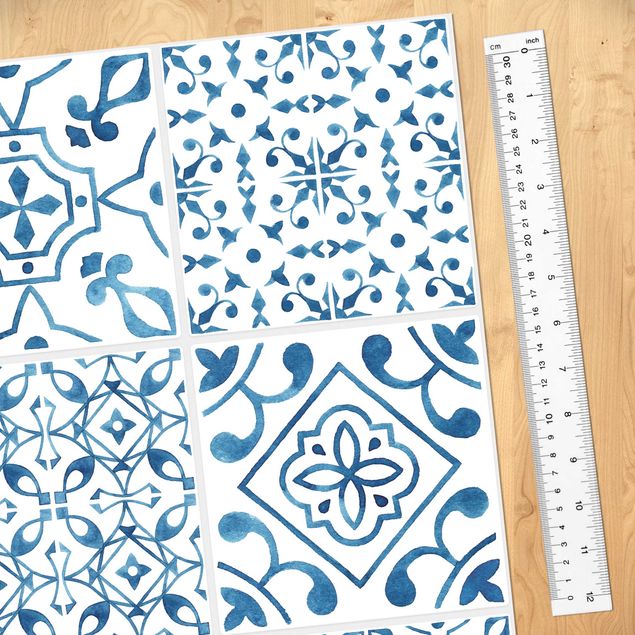 Vintage tapet Tile Pattern Blue White