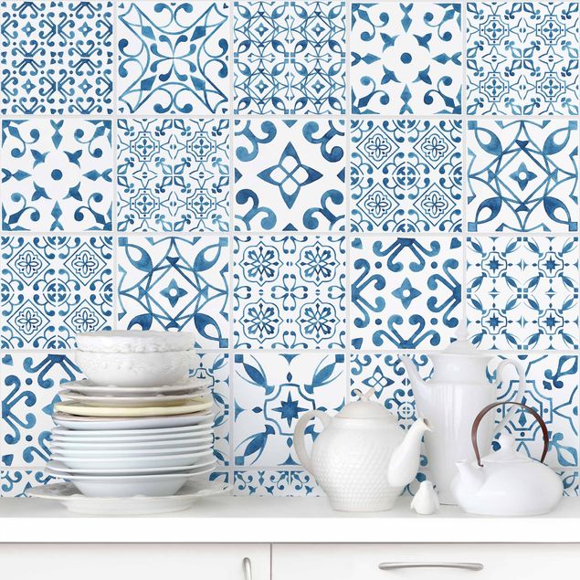 Geometrisk tapet Tile Pattern Blue White