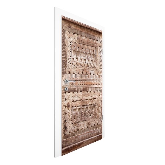 Dørtapet trælook Old Ornate Moroccan Wooden Door In Essaouria
