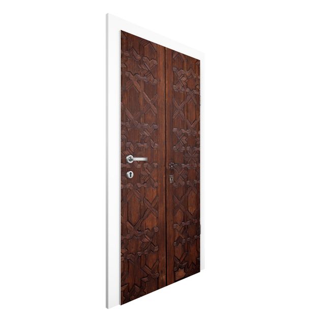 Dørtapet trælook Old Decorated Wooden Door In The Alhambra Palace