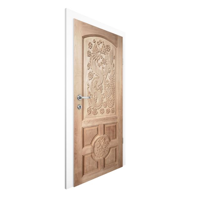 Dørtapet trælook Carved Asian Wooden Door From Thailand