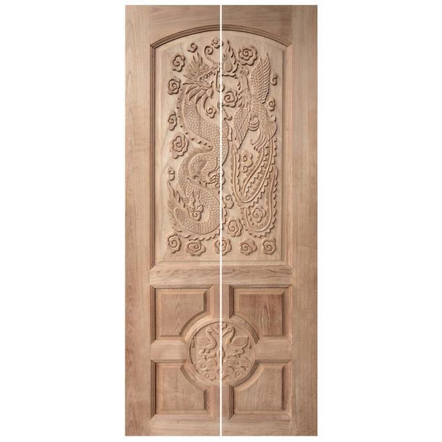 Tapet trælook Carved Asian Wooden Door From Thailand