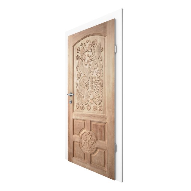 Moderne tapet Carved Asian Wooden Door From Thailand