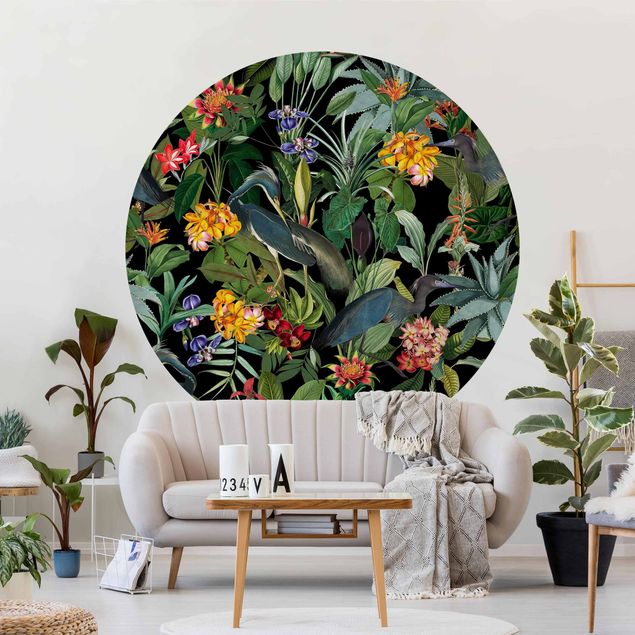 Fugle tapet Birds With Tropical Flowers