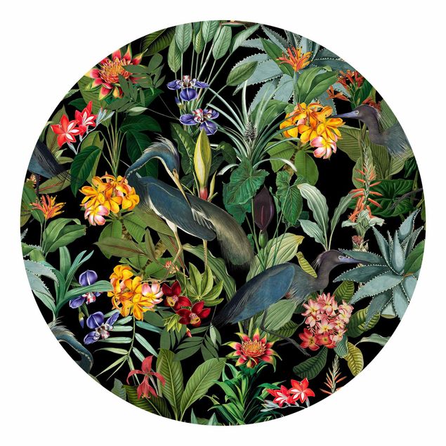 Tapet mønster Birds With Tropical Flowers