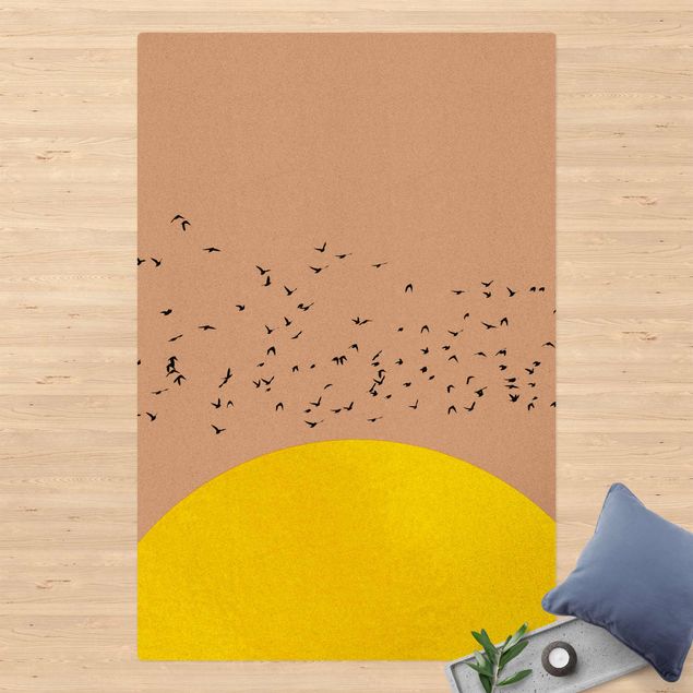 Kork måtter Flock Of Birds In Front Of Yellow Sun