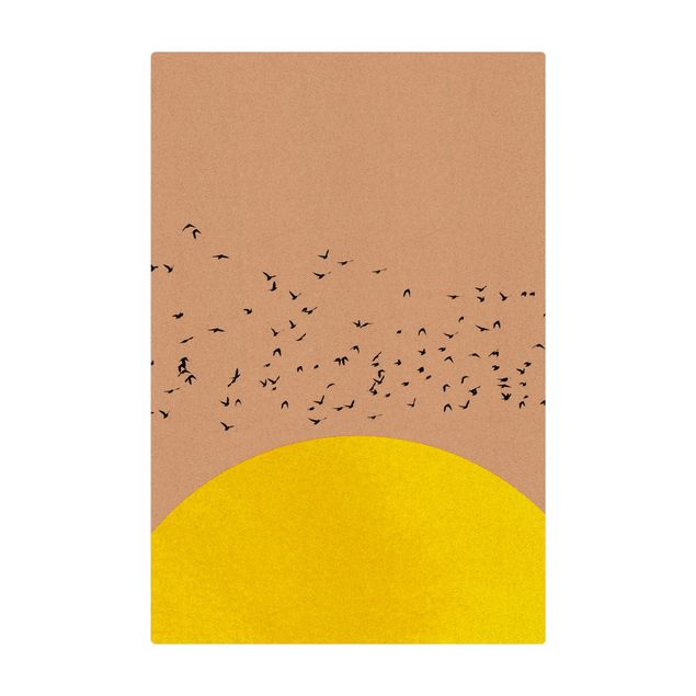 Billeder Kubistika Flock Of Birds In Front Of Yellow Sun