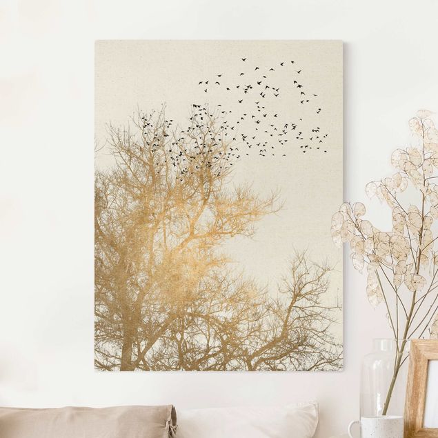 køkken dekorationer Flock Of Birds In Front Of Golden Tree