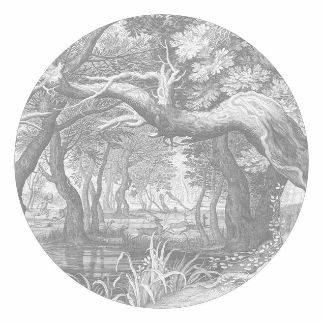Tapet Forest Copperplate Engraving