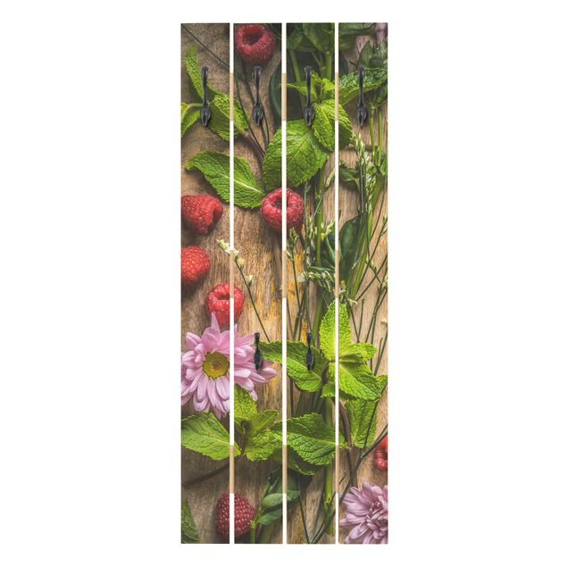 Knagerækker trælook Flowers Raspberries Mint