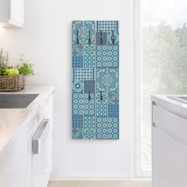 Knagerækker shabby Moroccan Mosaic Tiles Turquoise Blue