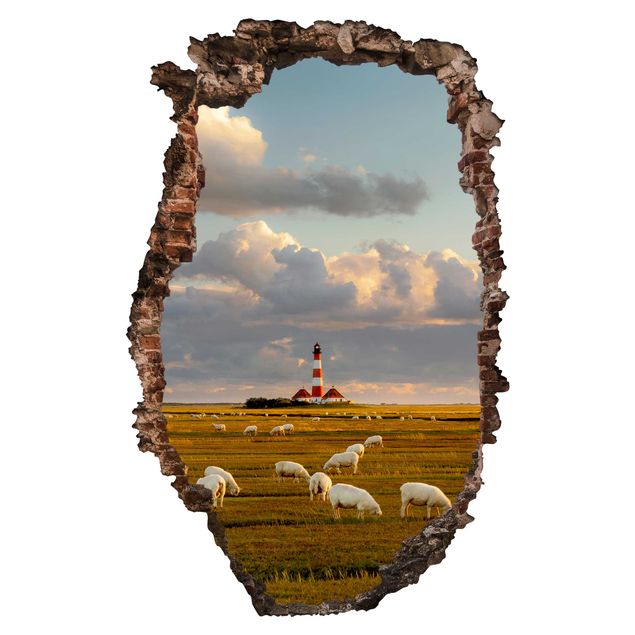 Wallstickers 3D North Sea Lighthouse With Flock Of Sheep