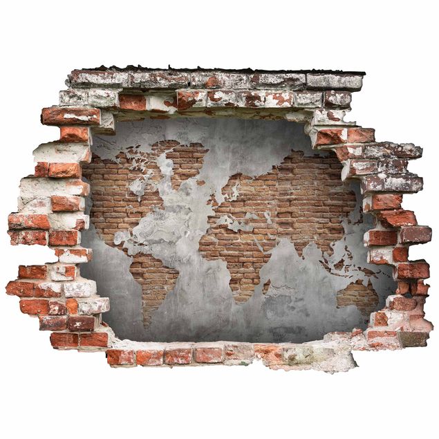 Wallstickers verdenskort Shabby Concrete Brick World Map