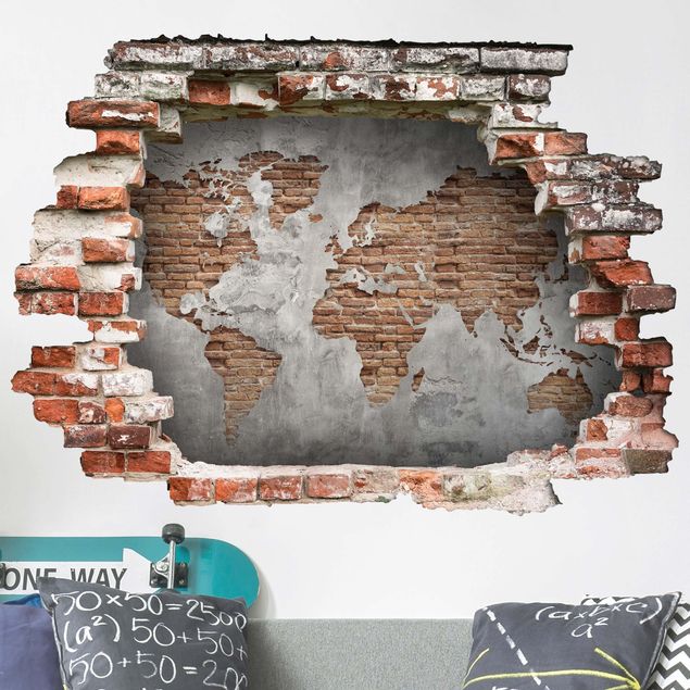 Wallstickers stenlook Shabby Concrete Brick World Map