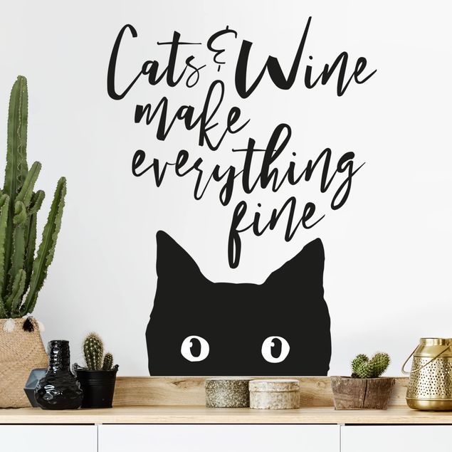 Wallstickers katte Cats And Wine make Everything Fine