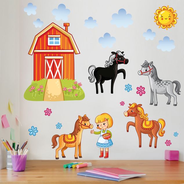 Wallstickers heste Farm Set with Horses
