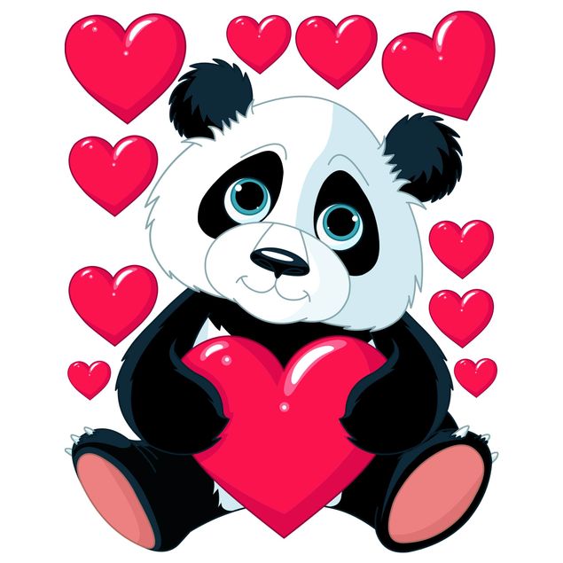 Wallstickers dyr Panda With Hearts