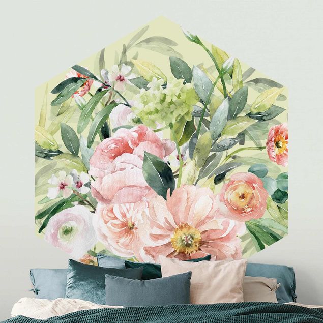 Tapet moderne Watercolour Pink Flower Bouquet