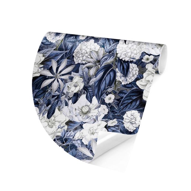 Mønstret tapeter White Flowers In Front Of Blue