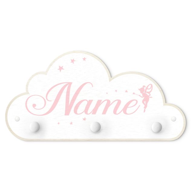 Knagerækker hvid White Fairies Cloud With Customised Name Pink