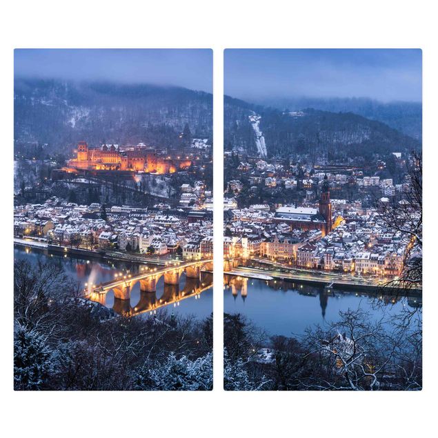 Herdabdeckplatte Glas - Winterliches Heidelberg