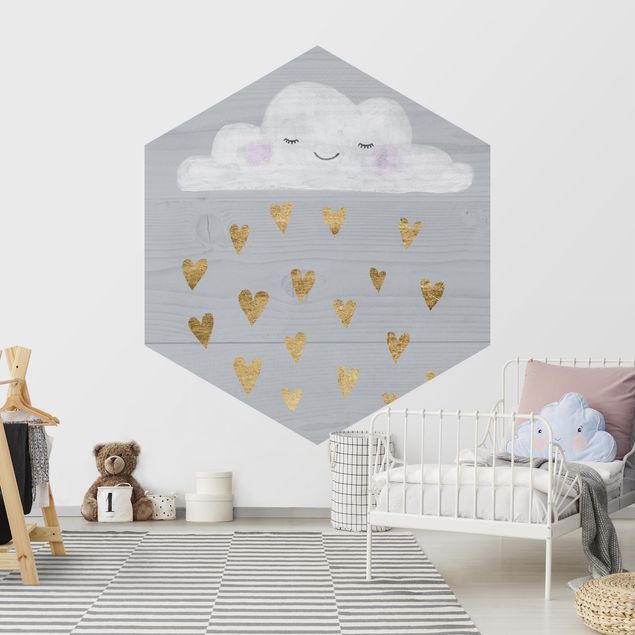 Moderne tapet Cloud With Golden Hearts