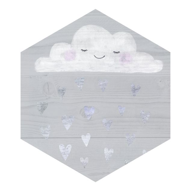 Tapet Cloud With Silver Hearts