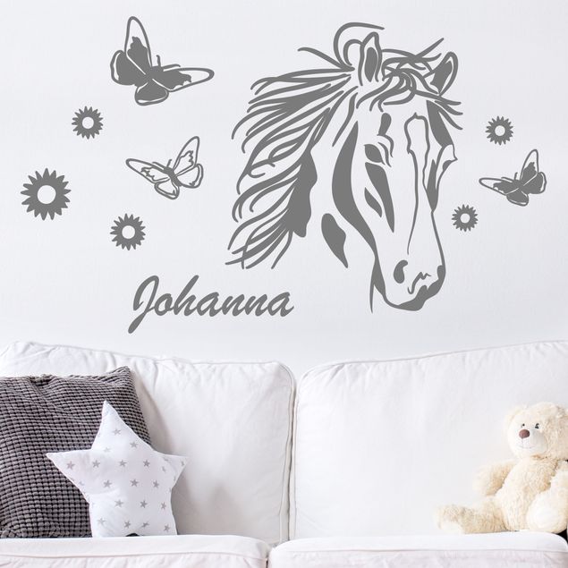 Wallstickers heste Customised text Horse with flowers