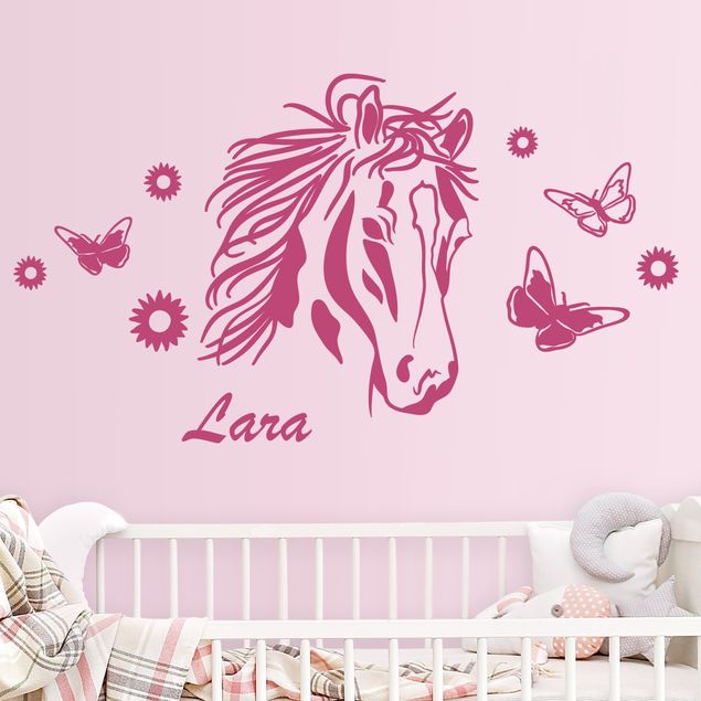 Wallstickers med egen tekst Customised text Horse with flowers
