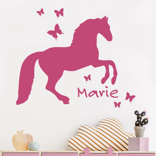 Wallstickers heste Horse With Butterflies With Customised Name