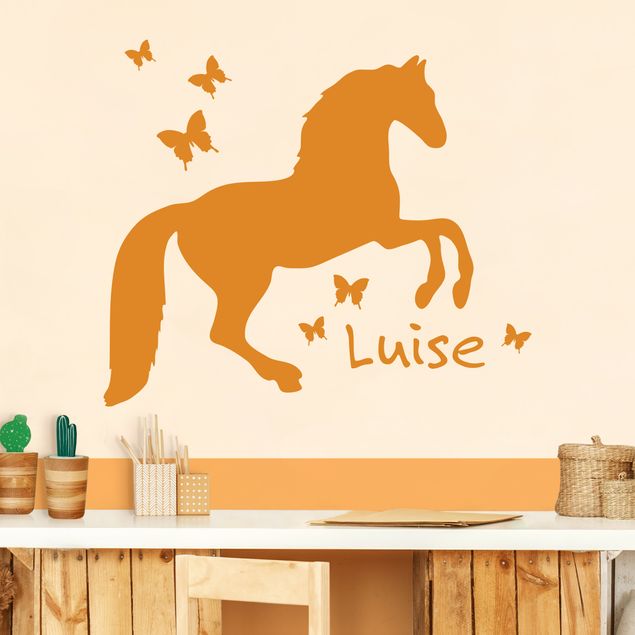 Wallstickers ordsprog Horse With Butterflies With Customised Name