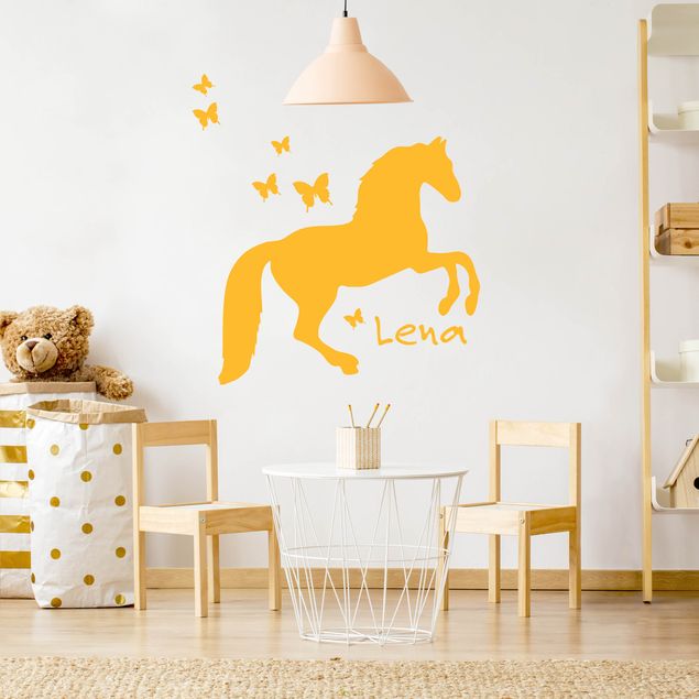 Wallstickers sommerfugle Horse With Butterflies With Customised Name