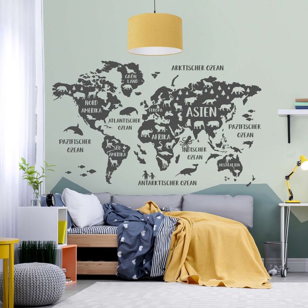 Wallstickers verdenskort XXL World Map With Animals