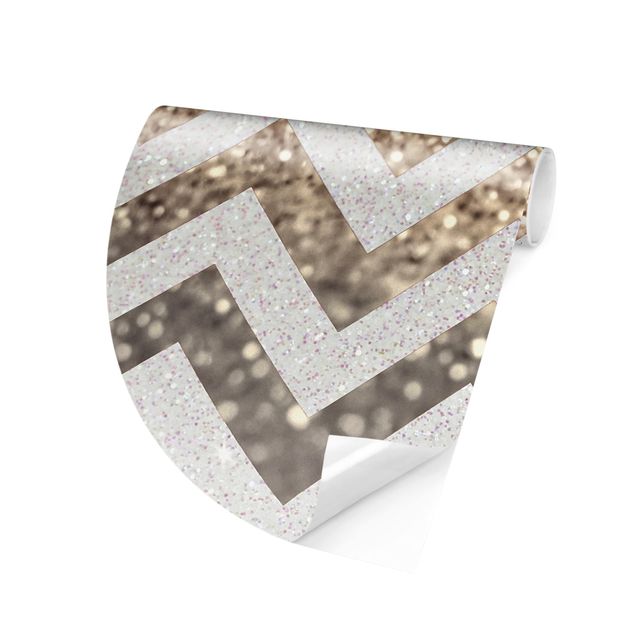 Moderne tapet Zigzag Lines With Golden Glitter and Silver