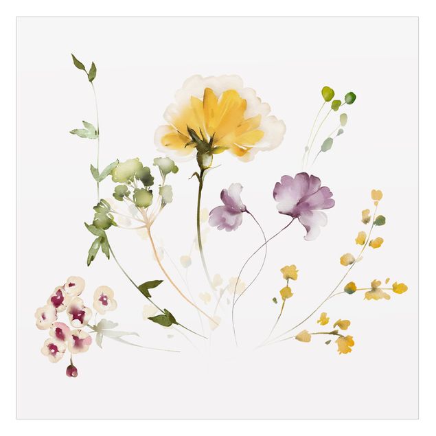 Vinduesklistermærke - Delicate watercolour flowers violet-yellow
