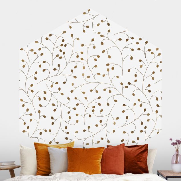 køkken dekorationer Delicate Branch Pattern With Dots In Gold