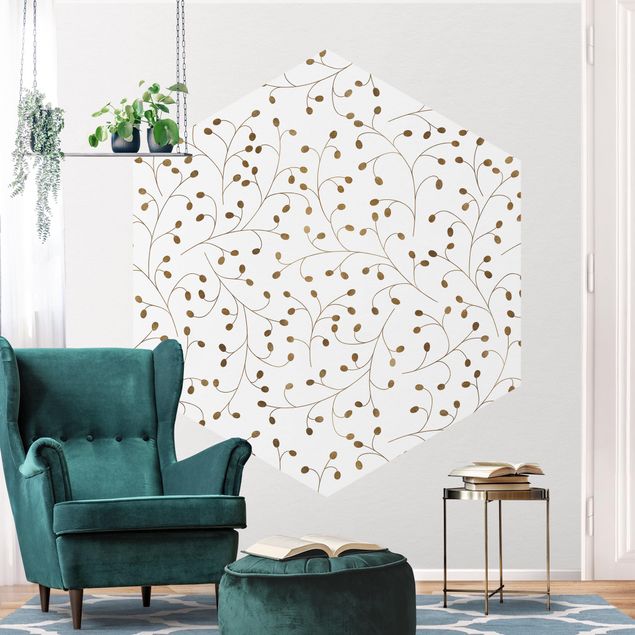 Moderne tapet Delicate Branch Pattern With Dots In Gold